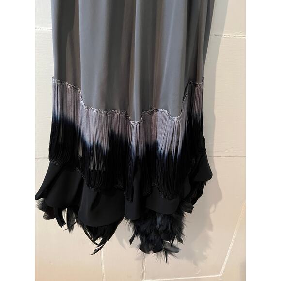Custom Gatsby Roaring 20s Flapper Dress Silky Gray Fringe & Feather Trim - Picture 9 of 12
